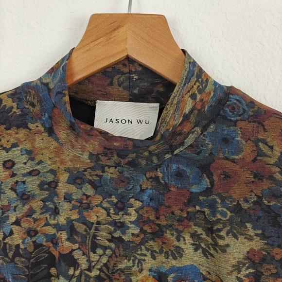 Jason Wu Women's Long Sleeve Knit Mesh Floral Printed Top Mock Neck Size Small - Picture 6 of 12